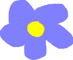 A blue mspaint flower with a yellow center.